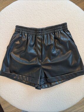 Steve Madden Black Faux Leather High-Waist Elastic Shorts